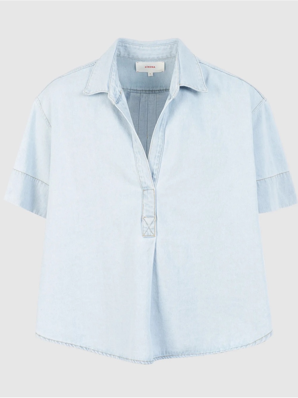 Xirena Chayse Top Light Wash Denim Polo Crop Shirt Size XS Summer‎ 100% Cotton